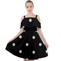 Black And White Baseball Motif Pattern Cut Out Shoulders Chiffon Dress by dflcprintsclothing