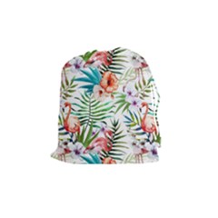 Tropical Flamingos Drawstring Pouch (medium) by goljakoff