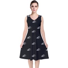 Formula One Black And White Graphic Pattern V-neck Midi Sleeveless Dress  by dflcprintsclothing