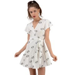American Football Ball Motif Print Pattern Flutter Sleeve Wrap Dress by dflcprintsclothing
