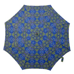 Gold And Blue Fancy Ornate Pattern Hook Handle Umbrellas (small) by dflcprintsclothing