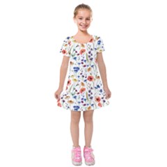 Flowers Pattern Kids  Short Sleeve Velvet Dress by goljakoff
