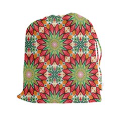 Red Green Floral Pattern Drawstring Pouch (2xl) by designsbymallika