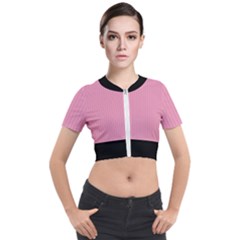 Amaranth Pink & Black - Short Sleeve Cropped Jacket by FashionLane