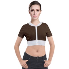 Brunette Brown & White -  Short Sleeve Cropped Jacket by FashionLane
