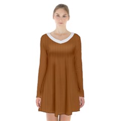 Rusty Orange & White - Long Sleeve Velvet V-neck Dress by FashionLane