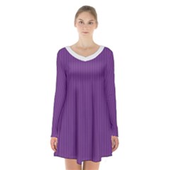 Eminence Purple & White - Long Sleeve Velvet V-neck Dress by FashionLane