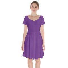 Eminence Purple & White - Short Sleeve Bardot Dress by FashionLane