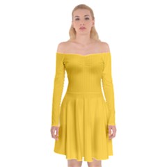Dandelion Yellow & White - Off Shoulder Skater Dress by FashionLane
