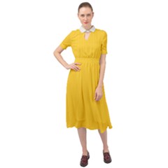 Dandelion Yellow & White - Keyhole Neckline Chiffon Dress by FashionLane