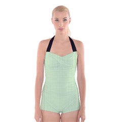 Tea Green & Black - Boyleg Halter Swimsuit  by FashionLane