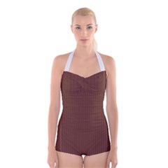 Emperador Brown & White - Boyleg Halter Swimsuit  by FashionLane