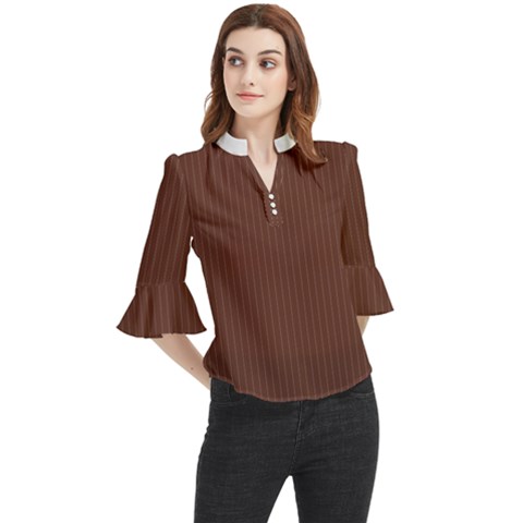 Emperador Brown & White - Loose Horn Sleeve Chiffon Blouse by FashionLane