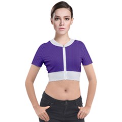 Spanish Violet & White - Short Sleeve Cropped Jacket by FashionLane