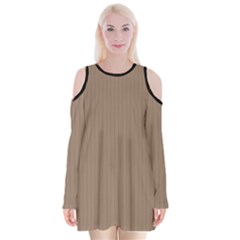 Beaver Brown & Black - Velvet Long Sleeve Shoulder Cutout Dress by FashionLane