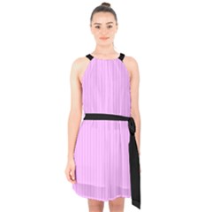 Blossom Pink & Black - Halter Collar Waist Tie Chiffon Dress by FashionLane