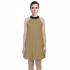 Bronze Mist - Velvet Halter Neckline Dress  by FashionLane