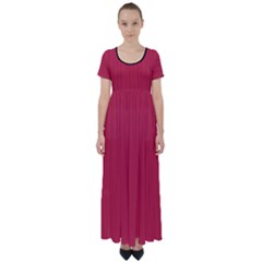 French Raspberry Red - High Waist Short Sleeve Maxi Dress by FashionLane