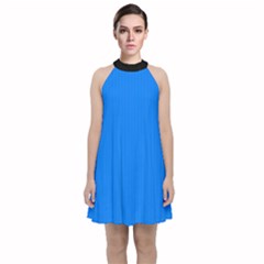 Azure Blue - Velvet Halter Neckline Dress  by FashionLane