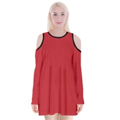 Flame Scarlet - Velvet Long Sleeve Shoulder Cutout Dress by FashionLane