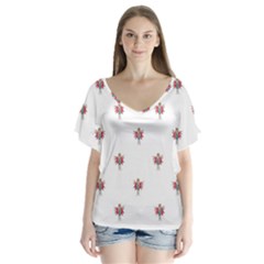 Fairy Girl Drawing Motif Pattern Design V-neck Flutter Sleeve Top by dflcprintsclothing