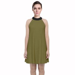 Antique Bronze - Velvet Halter Neckline Dress  by FashionLane