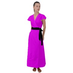 Fuchsia Pink - Flutter Sleeve Maxi Dress by FashionLane