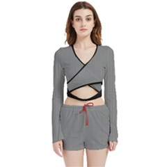 Just Grey - Velvet Wrap Crop Top And Shorts Set by FashionLane