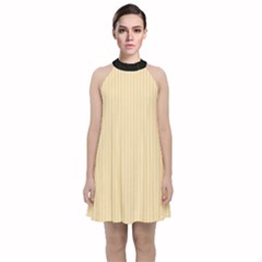 Pale Orange - Velvet Halter Neckline Dress  by FashionLane