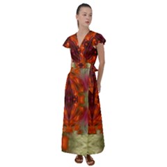 Landscape In A Colorful Structural Habitat Ornate Flutter Sleeve Maxi Dress by pepitasart