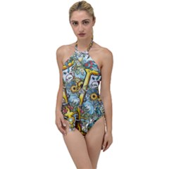 The Illustrated Alphabet - T - By Larenard Go With The Flow One Piece Swimsuit by LaRenard