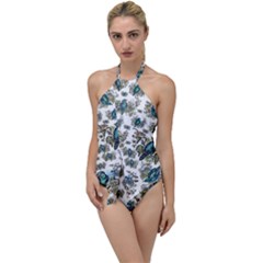 Blue Birds Of Happiness - White - By Larenard Go With The Flow One Piece Swimsuit by LaRenard