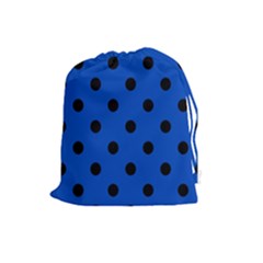 Large Black Polka Dots On Absolute Zero Blue - Drawstring Pouch (large) by FashionLane