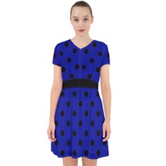 Large Black Polka Dots On Admiral Blue - Adorable In Chiffon Dress by FashionLane