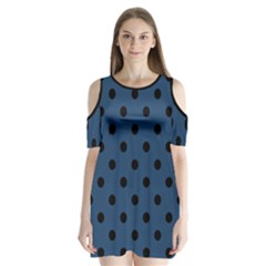 Large Black Polka Dots On Aegean Blue - Shoulder Cutout Velvet One Piece by FashionLane