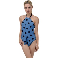 Large Black Polka Dots On Air Force Blue - Go With The Flow One Piece Swimsuit by FashionLane