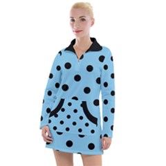 Large Black Polka Dots On Baby Blue - Women s Long Sleeve Casual Dress by FashionLane