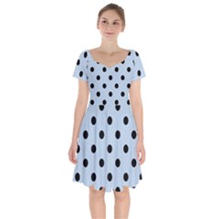 Large Black Polka Dots On Beau Blue - Short Sleeve Bardot Dress by FashionLane