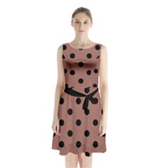 Large Black Polka Dots On Blast-off Bronze - Sleeveless Waist Tie Chiffon Dress by FashionLane
