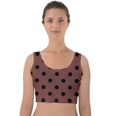 Large Black Polka Dots On Bole Brown - Velvet Crop Top by FashionLane