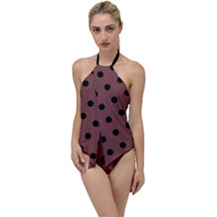 Large Black Polka Dots On Bole Brown - Go With The Flow One Piece Swimsuit by FashionLane