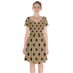 Large Black Polka Dots On Bronze Mist - Short Sleeve Bardot Dress by FashionLane