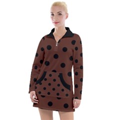 Large Black Polka Dots On Emperador Brown - Women s Long Sleeve Casual Dress by FashionLane