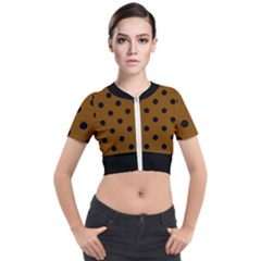 Large Black Polka Dots On Just Brown - Short Sleeve Cropped Jacket by FashionLane