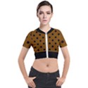 Large Black Polka Dots On Just Brown - Short Sleeve Cropped Jacket View1