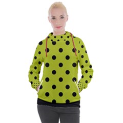 Large Black Polka Dots On Acid Green - Women s Hooded Pullover by FashionLane