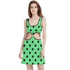 Large Black Polka Dots On Algae Green - Velvet Cutout Dress by FashionLane