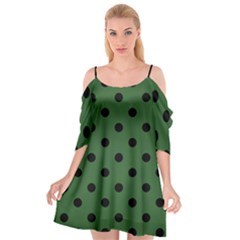 Large Black Polka Dots On Basil Green - Cutout Spaghetti Strap Chiffon Dress by FashionLane