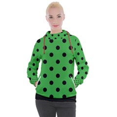 Large Black Polka Dots On Just Green - Women s Hooded Pullover by FashionLane