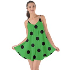 Large Black Polka Dots On Just Green - Love The Sun Cover Up by FashionLane